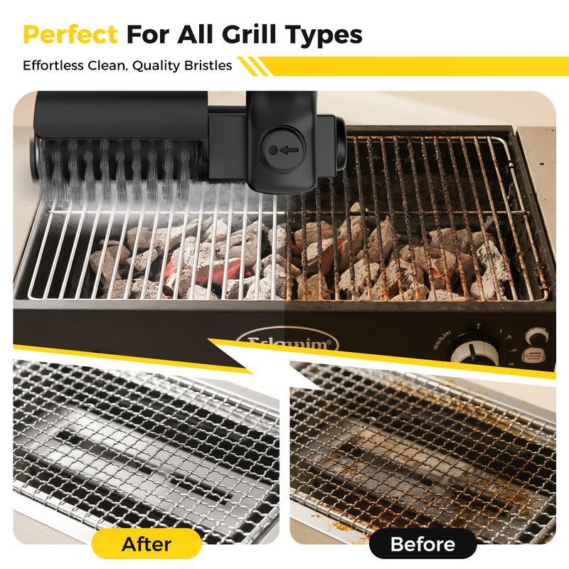 Hair-free design, electric grill brush for outdoor BBQ, three-speed power control, 304 stainless steel, for cleaning BBQ grills.