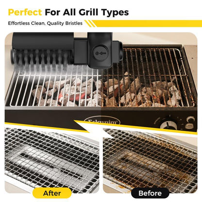 Hair-free design, electric grill brush for outdoor BBQ, three-speed power control, 304 stainless steel, for cleaning BBQ grills.